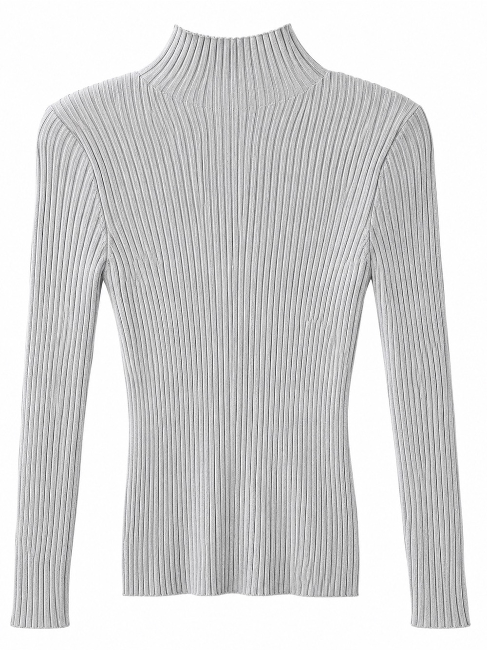 Zara Grey Mock Neck Ribbed Knit Fitted Sweater M